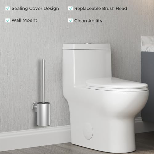 Miniatura 2 de Wavewo Escobilla De Inodoro De Silicona Y Soporte, Soporte Para Escobilla De Inodoro Con 2 Cabezales, Escobilla De Acero Inoxidable 304 Para La Limpieza Del Baño Redondo Plateado