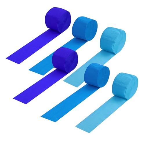 6 rollos de 4,5 cm x 25 m de cinta crepé azul, cinta papel crepe, serpentinas azules, para manualidades, manualidades, envoltorios de regalos, decoraciones de fiesta