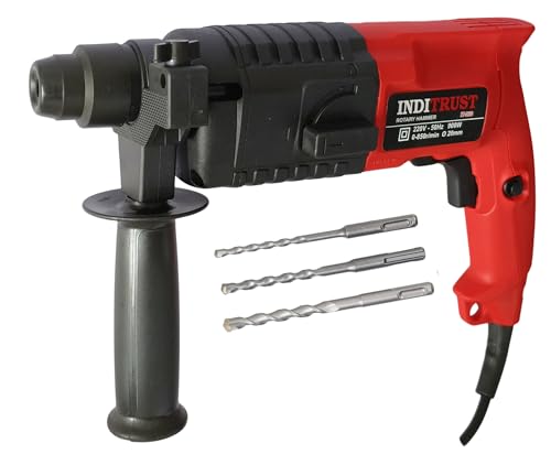 Image of Inditrust 6-Month Warranty 900W Rotary hammer drill machine 20mm Left /Right Rotation, 3pc Bit with 13mm Drill Chuck key Adaptor set (RED) 100% Copper Winding (RED)