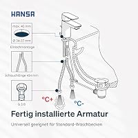 HANSA BASIC Waschtischarmatur I Wasserhahn Badezimmer mit Temperatur & Wassermengenbegrenzer | Mischbatterie Bad aus Messing | Inkl. Ablaufgarnitur mit Zugstange | Einhebelmischer Waschbecken | Chrom – Ansicht 6