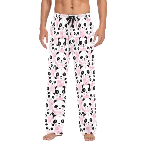 Men's Pink Panda Bears Pajama Pants with Pockets - Straight Fit Cotton Sleep Bottoms for Lounge & Nightwear#2862