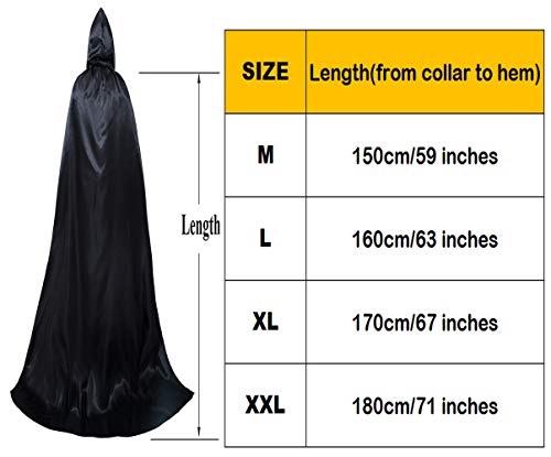 Aricy Capa unissex com capuz de comprimento total para o dia das bruxas, fantasia de 150 a 180 cm, P