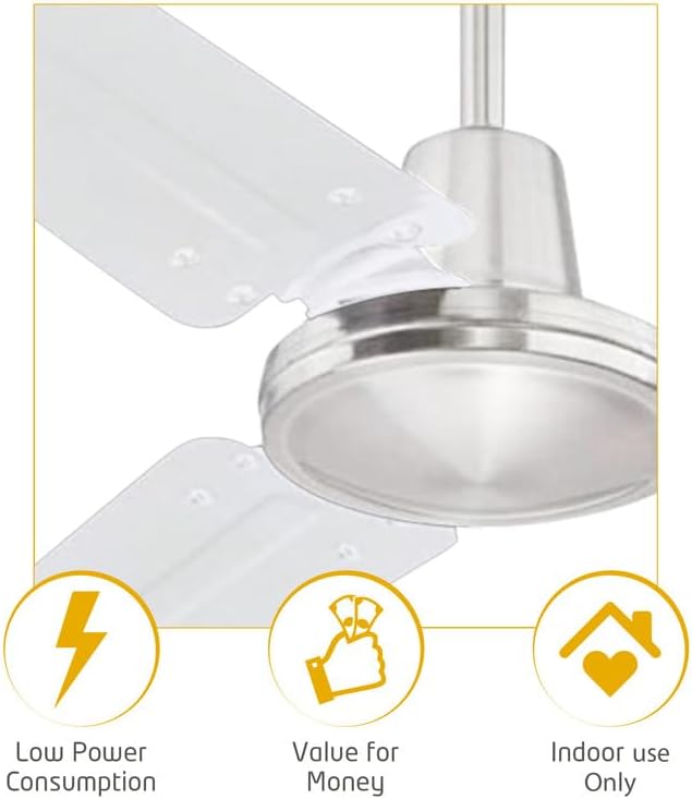 Miniatura 5 de Ventilador de techo industrial de tres aspas y 56 pulgadas, con sistema de instalación de colgado de bola, níquel cepillado., 60.0watts