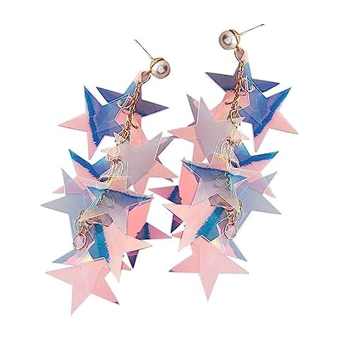 Star Earrings for Women Laser Star Sequin Earrings for Women Iridescence Star Design Drop Earrings Mermaid Pearl Earrings Dazzling Summer Jewelry (Star Earrings) Cover