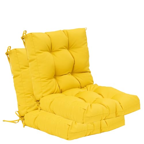 Image of QILLOWAY Outdoor Chair Cushion for Patio Furniture, Waterproof Patio Cushions Set of 2 with Ties, Fade Resistant Replacement Pads for Outdoor Rocking Chairs,Yellow