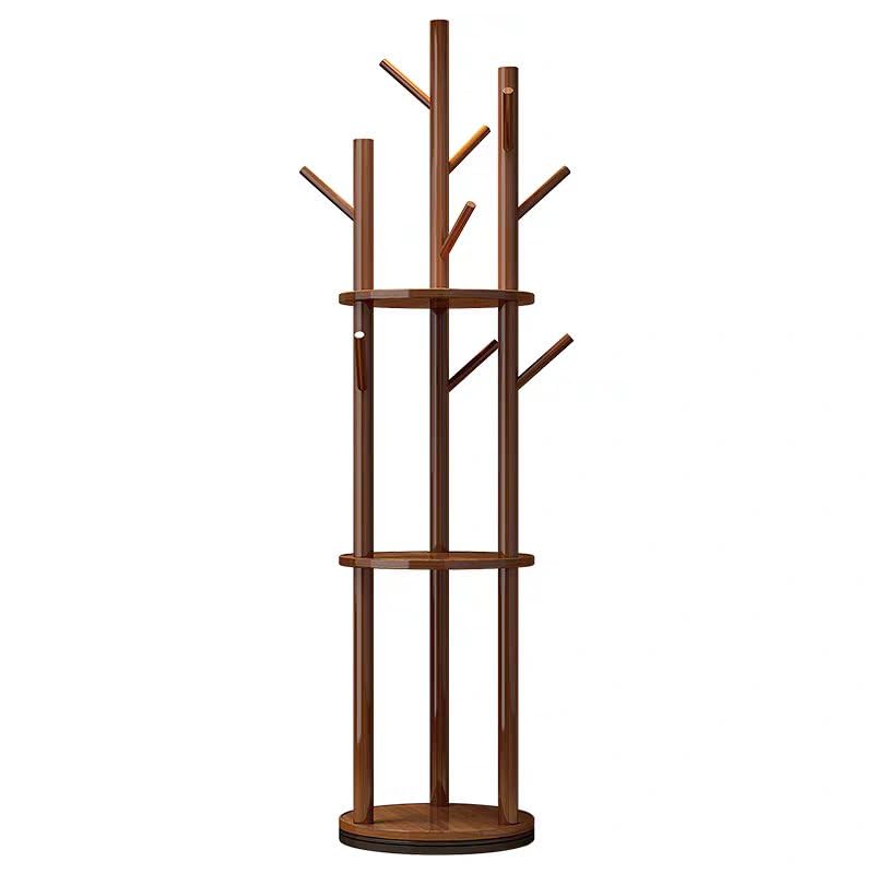 Perchero giratorio de 360° con estante – Soporte de ropa independiente resistente de 165 cm – Nizer de madera maciza con ganchos y almacenamiento para pasillo, dormitorio, oficina – Elegante acabado