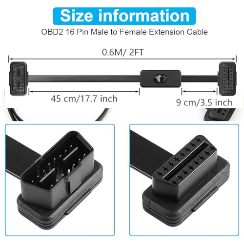 Image of STHIRA OBD2 Extension Cable, 16 Pin Extension Cable for OBDII Scanner, 23.6'' Ultra-Thin OBDII Male to Female Extension Cable Diagnostic Extender Cord Adapter