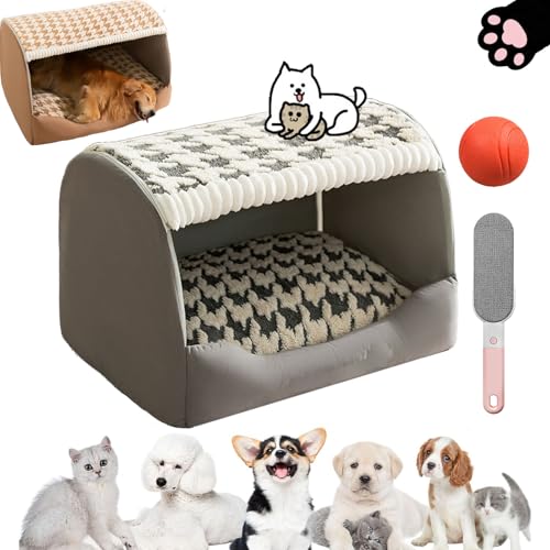 Image of Deep Sleep Dog Bed, Deep Sleep Cozy Dog House, Inside Dog House with Removable Cushion, Indestructible Non-Slip Dog Bed for Large Medium Small Dogs Cats, Machine Cleanable (Gray, M)