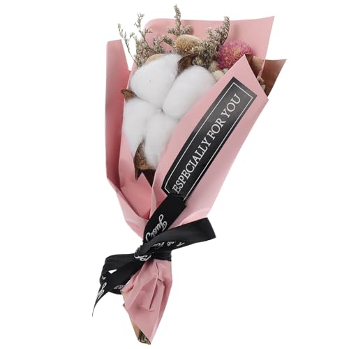 Ramo decorativo mini de flor de algodón seca rosa dorado miniatura 1