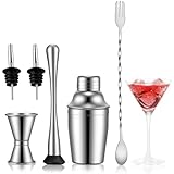 WELKOR 6 Piece 8oz Professional Cocktail Shaker Set with Built-in Strainer,Martini and Margarita Shaker for Home Bar, Boston Bartending Kit Gift for Beginners (250ml/8oz)