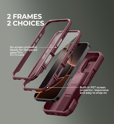 Image of Dexnor for iPhone 16 Pro Case with Slide Camera Cover & Adjustable Kickstand & Built-in Screen Protector,Compatible Wireless Charging Shockproof Cases Heavy-Duty Magnetic Protective Cover,Maroon Red