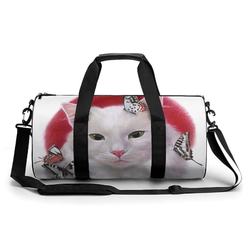 Sac de sport gym papillon chat blanc : fini les bagages encombrants