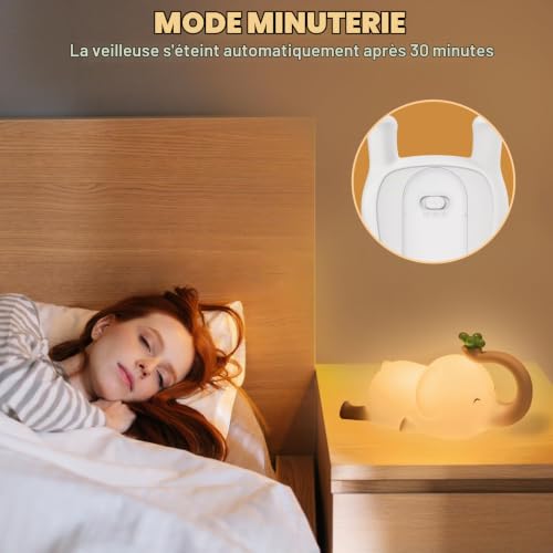 Veilleuse Bébé Veilleuse Enfant 3 Modes d'éclairage, Lampe de Chevet en Silicone avec Contrôle Tactile et Fonction de Synchronisation Veilleuses mignonnes d'éléphant de bébé pour Garçons de Filles – vue 4