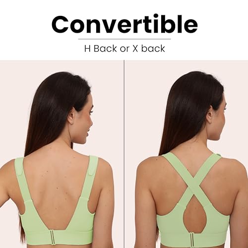 Image of GLAMORAS Women Poly Spandex Padded High Impact Front Zip Compression Sports Bra Criss Cross Back Adjustable Velcro Strap at Band & Shoulder for Gym, Yoga, Running, Fitness & Workout - Size: M-4XL