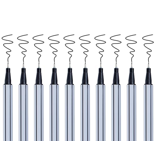 10x Fineliner Schwarz - feine 0,4mm Spitze - metallgefasste Faserspitze - Filzstifte für präzises Schreiben, Zeichnen und Malen - für Büro, Schule, Uni und Zuhause