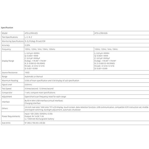 Miniatura 8 de ATO Medidor LCR portátil, 50 Hz  100 kHz y 100Hz  10 kHz, instrumento de medición portátil de alta precisión (100 Hz  100 kHz)