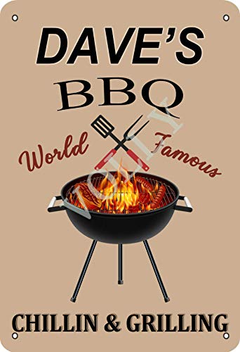 Dave'S BBQ World Famous Chillin And Grilling Signe d'étain affiche en métal panneau d'avertissement rétro plaque de fer plaque affiche vintage chambre mur de la maison en aluminium art décoration Cover