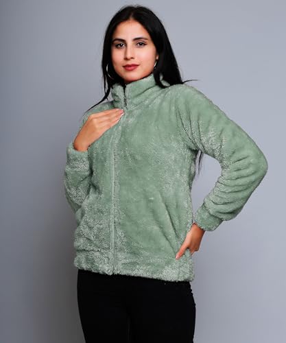Image of Women's Ultra-Soft Plush Fleece Winter Jacket with High Neck & Full Front Zipper | Warm Cozy Fur Coat for Casual, Travel, Outdoor & Daily Cold Weather Wear