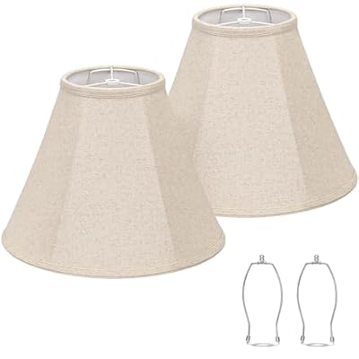 Bell Lamp Shades Set of 2, Beige Shade Replacement for Table Lamps, Floor Lamps, 6"Top x 13"Bottom x 10"High, Fabric Natural Linen Hand Crafted(Spider Fitter), Harp Holders Included, Assembly Required