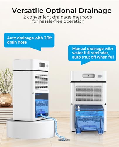 Dehumidifier, PLUSCENT Dehumidifiers for Home, (1000 sq.ft) Dehumidifier for Basement Bathroom Bedroom and Closet with 88 OZ Water Tank, Drain Hose, Auto Defrost, Auto Shut Off, Sleep Mode - Thumbnail 6