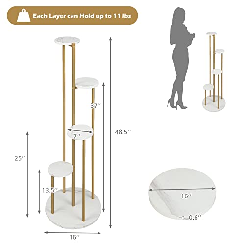 Giantex 4 Tier Plant Stand Indoor, Tall Plant Shelf With Marble Texture For Multiple Potted Plants, Tiered Metal Plant Holder Flower Display Rack For Living Room Balcony Porch #TOP6