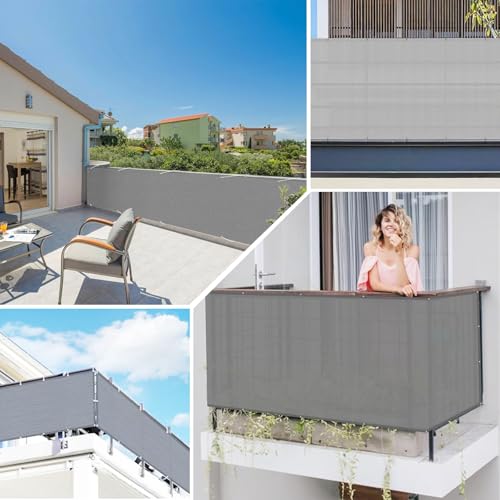 Brise vue résistant au vent opaque 50 x 150 cm gris occultant balcon - 8
