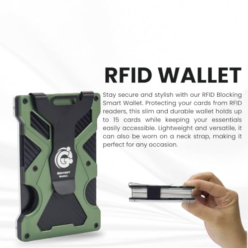 Generic Griyeet Global Ultra Thin Titanium Carbon Fiber Slim Tactical RFID Wallet for Men - Minimalist Design with Aluminum Money Clip & Credit Card Holder - Green Metal wallets4