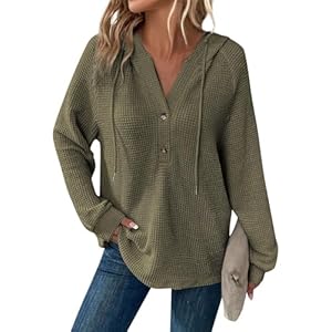 Fall Sweatshirt for Women with Button Design, Casual Long Sleeve Hoodies for Women, 2024 Trendy Waffle Knit Hoodies