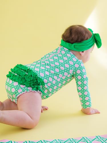 Image of RuffleButts Baby Girls UPF 50+ Sun Protection Floral Printed Long Sleeve One Piece Rash Guard Swimsuit with Zipper