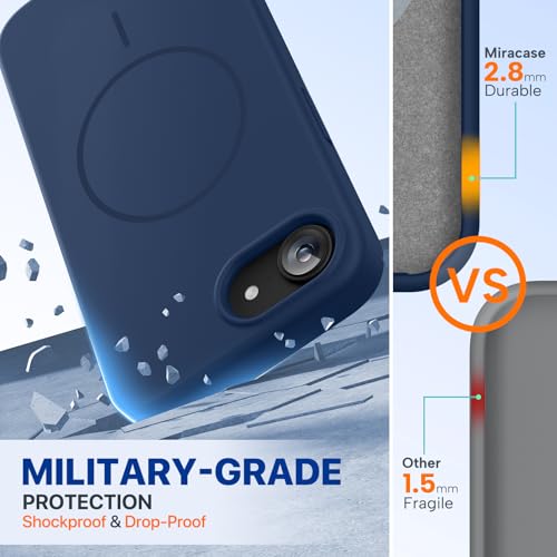 Image of Miracase Magnetic for iPhone 17e Case & iPhone 16e Case, [Soft Anti-Scratch Microfiber Lining], Compatible with MagSafe, Silicone Shockproof Protection Phone Case for iPhone 17e /16e, Dark Blue