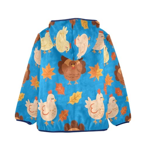 Chicken Turkey Leaves on Blue Toddler Fleece Jacket Girl Boys Hooded Fleece Jacket Coat Warm Outwear Zip-up 3-10T2