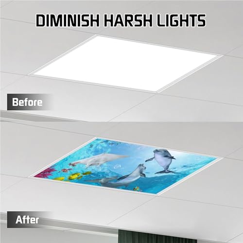 Image of Fluorescent Light Cover for Classroom - 2 Pcs marine life Magnetic Fluorescent Light Covers, Ceiling Light Covers Shade Panel Coverings for Office Classroom Home Drop Ceiling, 4 x 2 Feet