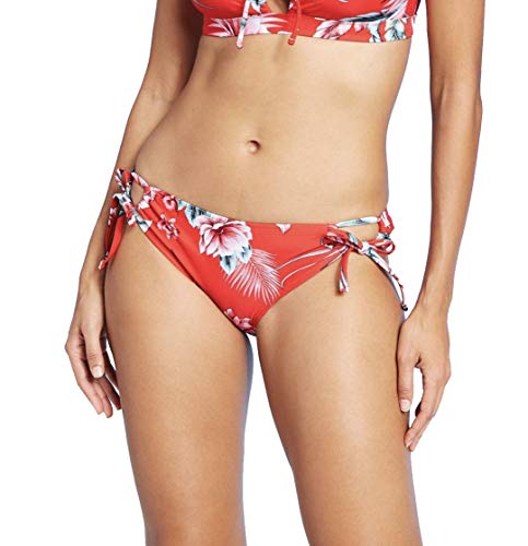 Kona Sol Women's Medium Coverage Keyhole Hipster Bikini Bottom - (Red Floral, XLarge)