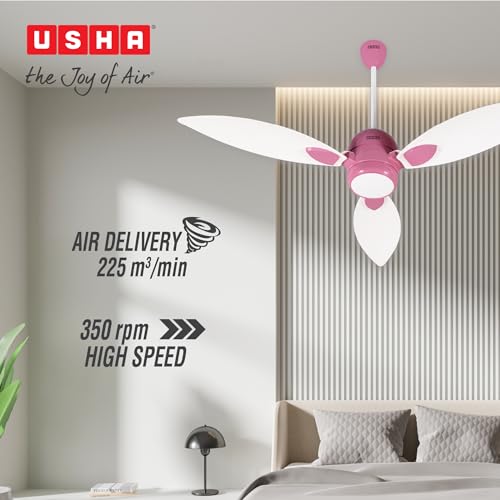 Image of USHA Bloom Sunspire Glow BLDC Ceiling Fan with 3-Mode Underlight |100% Copper Motor |RF Remote |Whisper-Quiet |Dust-Resistant |BEE 5 Star Rated |3-Year Motor & 2-Year PCB Warranty |White & Light Pink