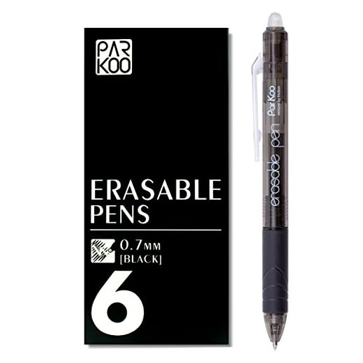 ParKoo Retractable Erasable Gel Pens Clicker, Fine Point, Make Mistake Disappear, Black Ink for Note Taking and Crossword Puzzles, 6-Pack