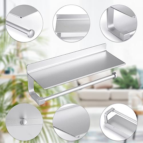 Sumnacon 13 Inch Aluminum Paper Towel Holder With Shelf - Wall Mounted Tissue Holder With Screws, Decorative Hand Towel Bar With Storage Organizer Shelf For Office, Bedroom, Bathroom, Kitchen,Silver #TOP3