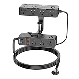 DEPOW Dual Layer Desk Clamp Power Strip & Surge Protector: 17 Outlets + 7 USB (3 USB-C) Charging Station, Space-Saving Under Desk Organizer with 10ft Extension Cord, 1700J Protection (Black)