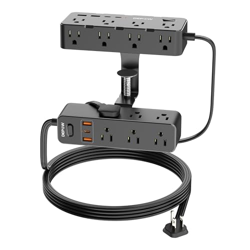 DEPOW Dual Layer Desk Clamp Power Strip & Surge Protector: 17 Outlets + 7 USB (3 USB-C) Charging Station, Space-Saving Under Desk Organizer with 10ft Extension Cord, 1700J Protection (Black)