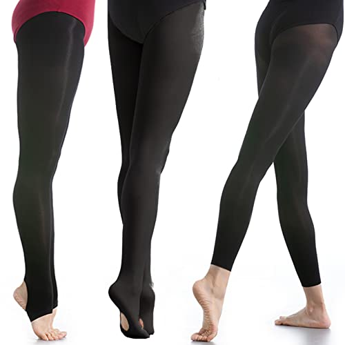 DANCEYOU Black Tights for Girls Toddler Black Dance Tights for Women Footless/Convertible/Stirrup Ballet Leggings 1 & 2 Packs3