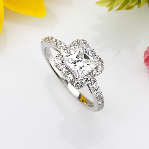 DoubleAccent Sterling Silver Princess Cut Cubic Zirconia Solitaire Engagement Ring 9MM (Size 5 to 10)4
