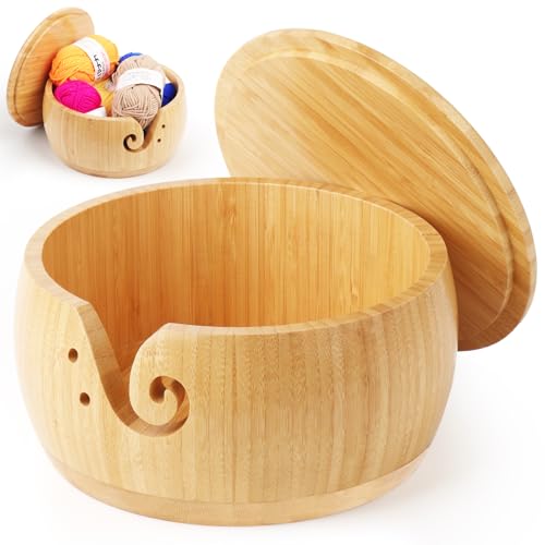 Coopay Groß Bambus Garnschale mit Deckel für Wolle, 21x 21x10cm...