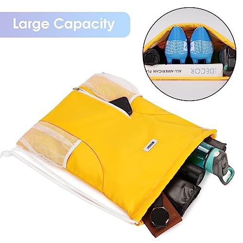 Image of WANDF Drawstring Backpack Sports Gym Sackpack with Mesh Pockets Water Resistant String Bag for Women Men (Orange)