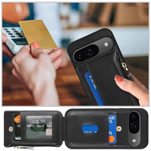 Image of Cavor for Google Pixel 9 /9 Pro Case Wallet with Card Holder, Black