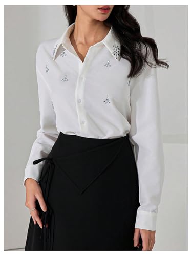 SweatyRocks Women's Long Sleeve Button Down Shirts Blouses Rhinestone Business Work Tops2