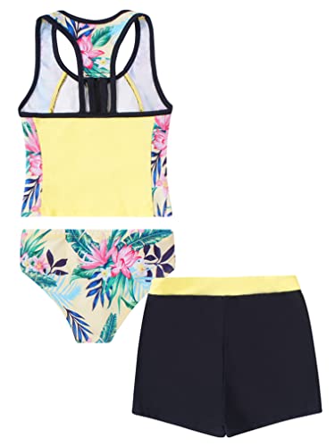 Choomomo Kids Girls Floral Printing Tops with Shorts Bottoms 3 Pieces Tankini Set Swimsuit Bathing Suit2