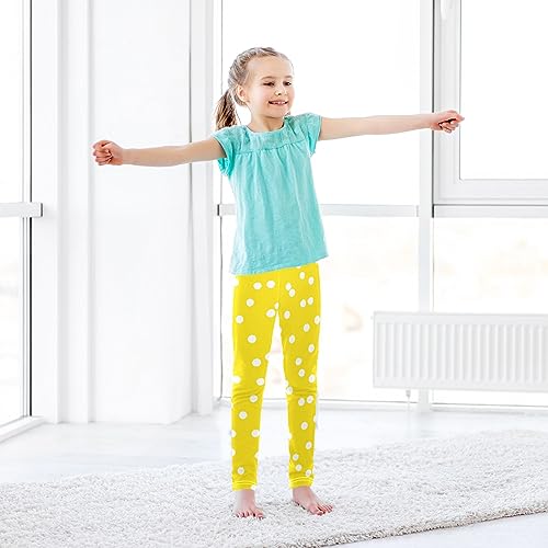 CaTaKu Girls Leggings Polka Dot Yellow Kids Printed Pants Athletic Tights Leggings for Girls Size 4-10T3