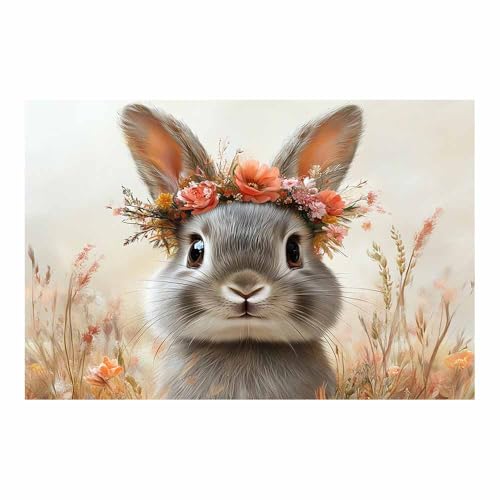 Tableau fleurs et lapin jaune pour décoration salon moderne BOHUO