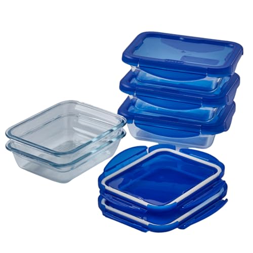 PYREX Cook & Go - Lot de 5 LunchBox Rectangulaires - 0,8L - Verre Borosilicate - Compatible four, micro-ondes et lave-vaisselle - Made in France