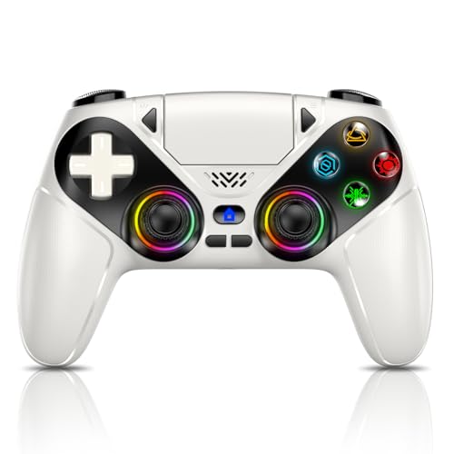GGiking RGB Wireless Controller für PS5/Pro/Slim & PCs, Bluetooth Gamepad mit Paddles, Touchpad, Macro, Turbo, Dual-Vibration, 6-Achsen-Sensor, 3,5mm Audio-Jack & Lautsprecher - Weiß
