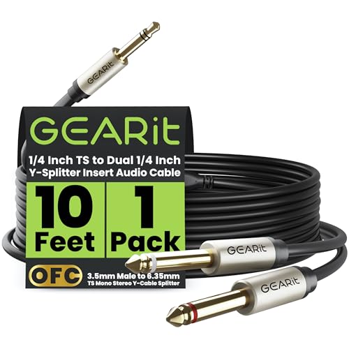 Cable Jack 3.5 a 6.3 mm mono GearIT negro duplicado para tarjetas de sonido externas